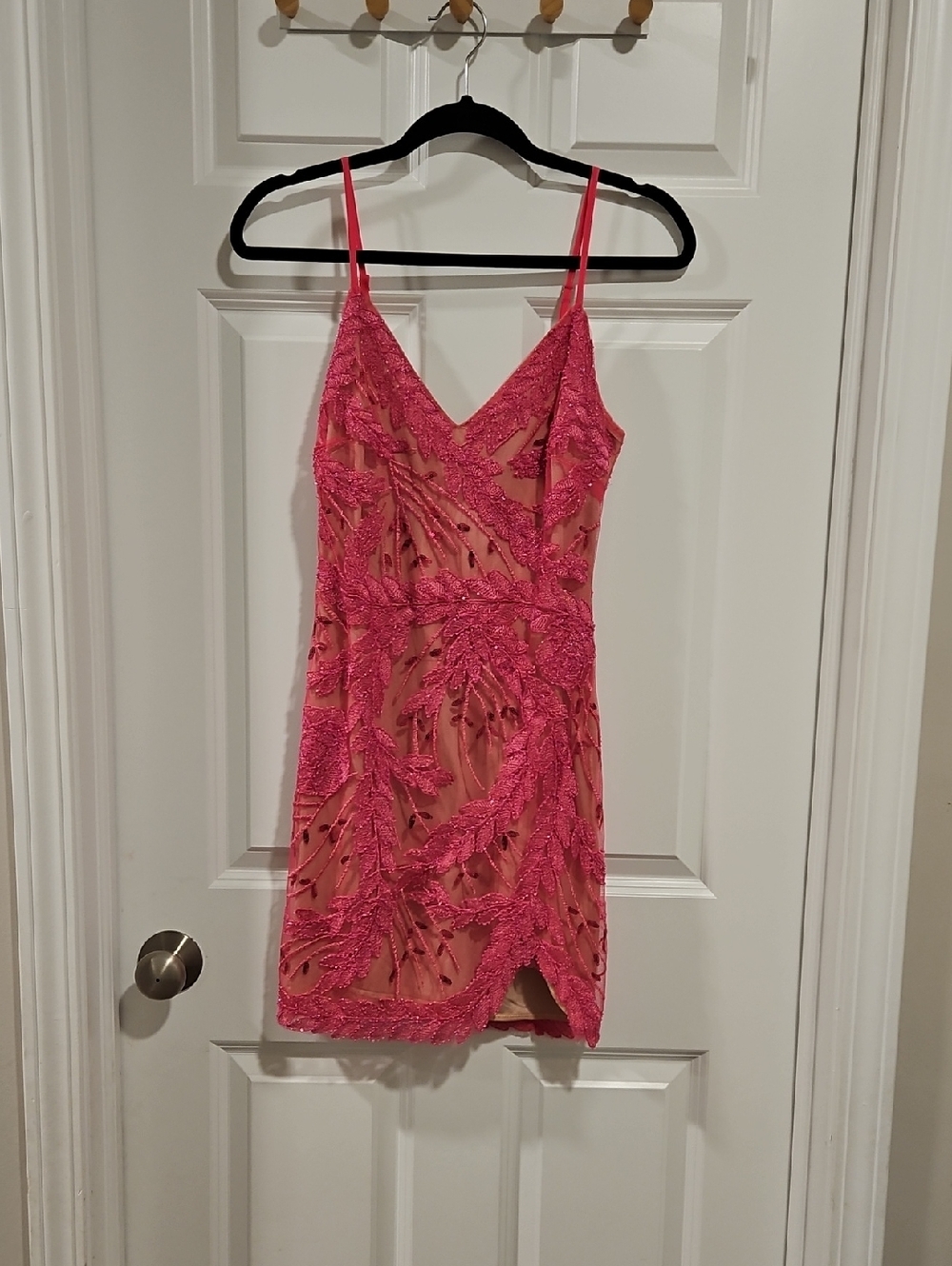 Lulu's Hot Pink Lace Appliqué Mini Dress